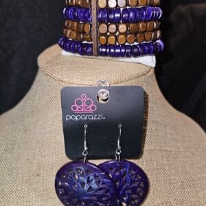 Paparazzi Purple and Brown Bracelet & Earring Set
